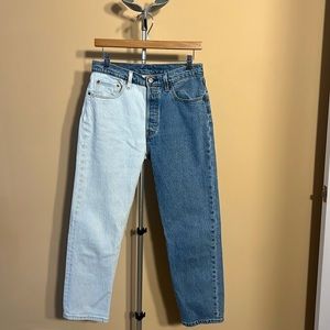 Levi’s 501 cropped two tone jeans